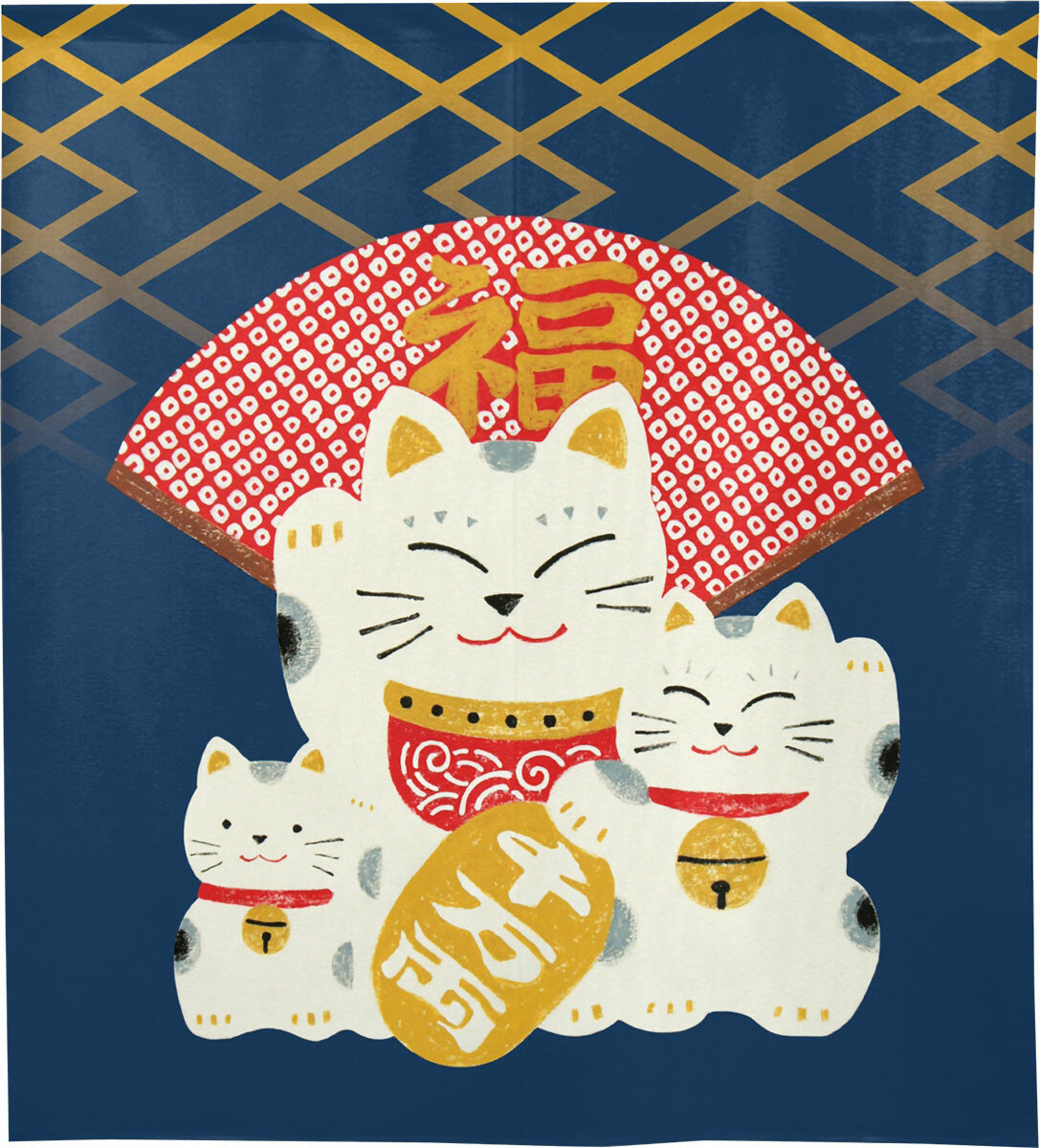 Maneki Neko, Money Chest & Daruma Noren 85x90cm
