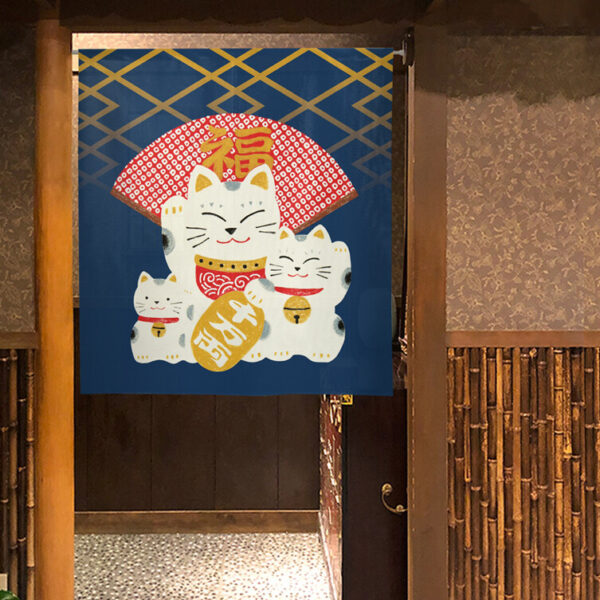 Maneki Neko, Money Chest & Daruma Noren 85x90cm