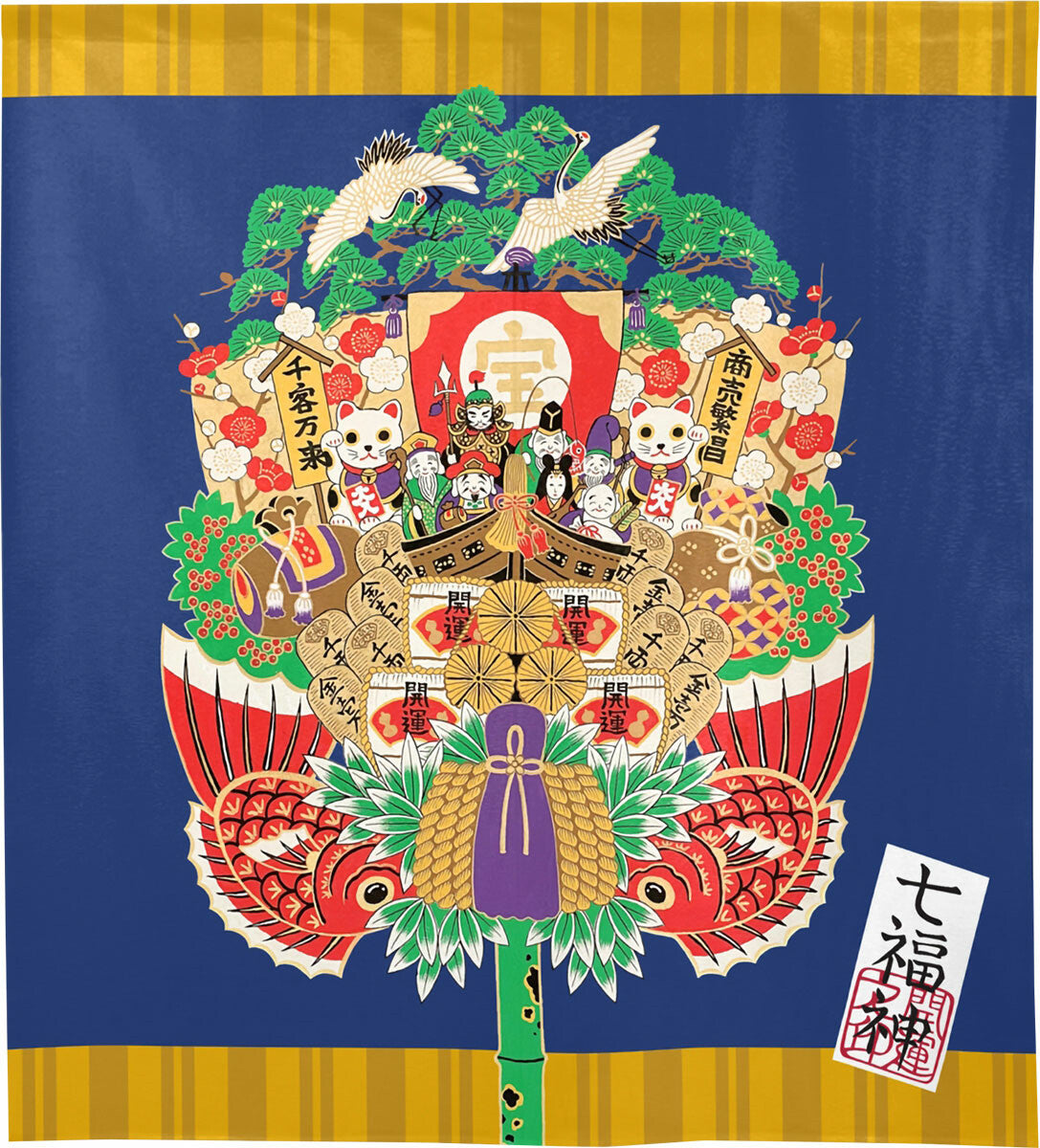 Lucky charms and symbols of Japan Noren 85x90cm