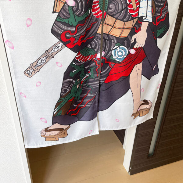 Edo Period Man with Umbrella under Cherry Blossoms Noren 85x150cm