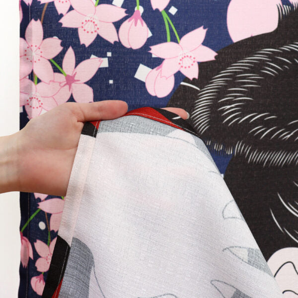 Edo Period Man Close-up with falling Cherry Blossoms Noren 85x150cm