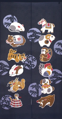 12 Zodiac Animals Noren 85x150cm