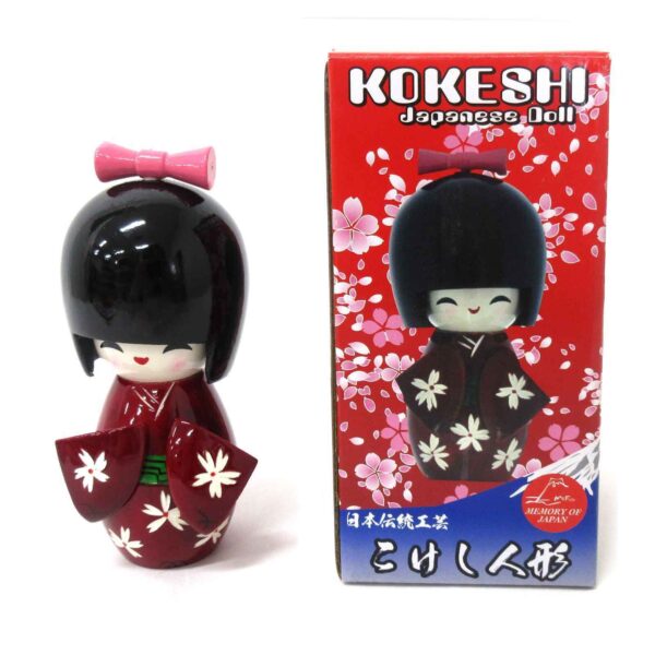 Wooden Kimono Kokeshi Doll 14cm (Maroon)