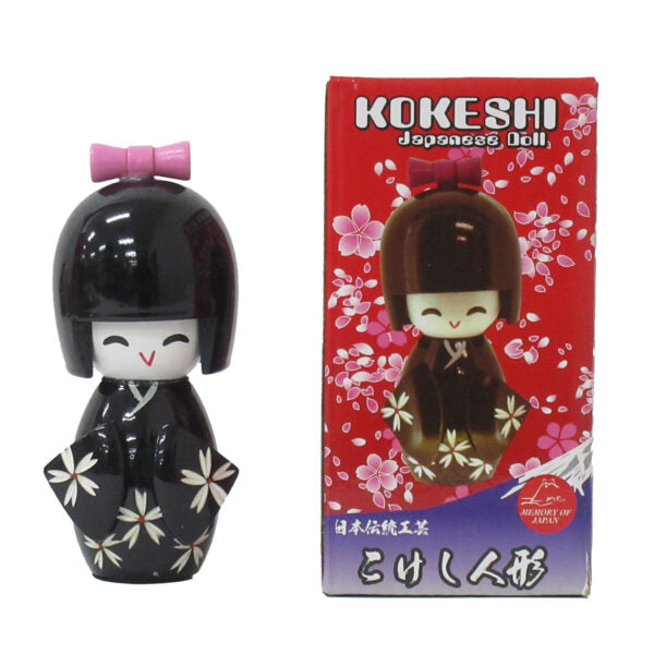 Wooden Kimono Kokeshi Doll 14cm (Black)