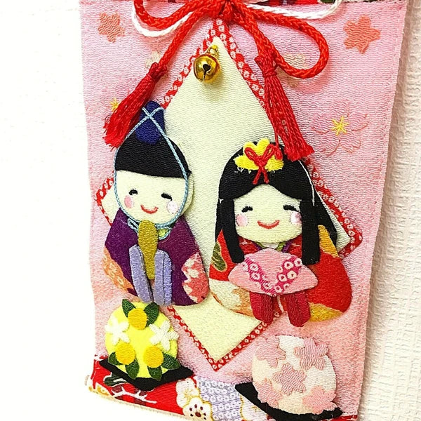 Chirimen Fabric Pink Hinamatsuri Tapestry Hanging Decoration Ornament