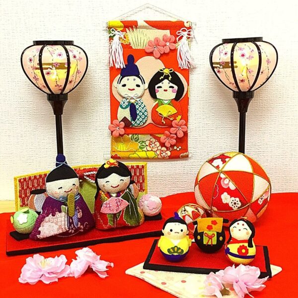 Chirimen Fabric Orange Hinamatsuri Tapestry Hanging Decoration Ornament