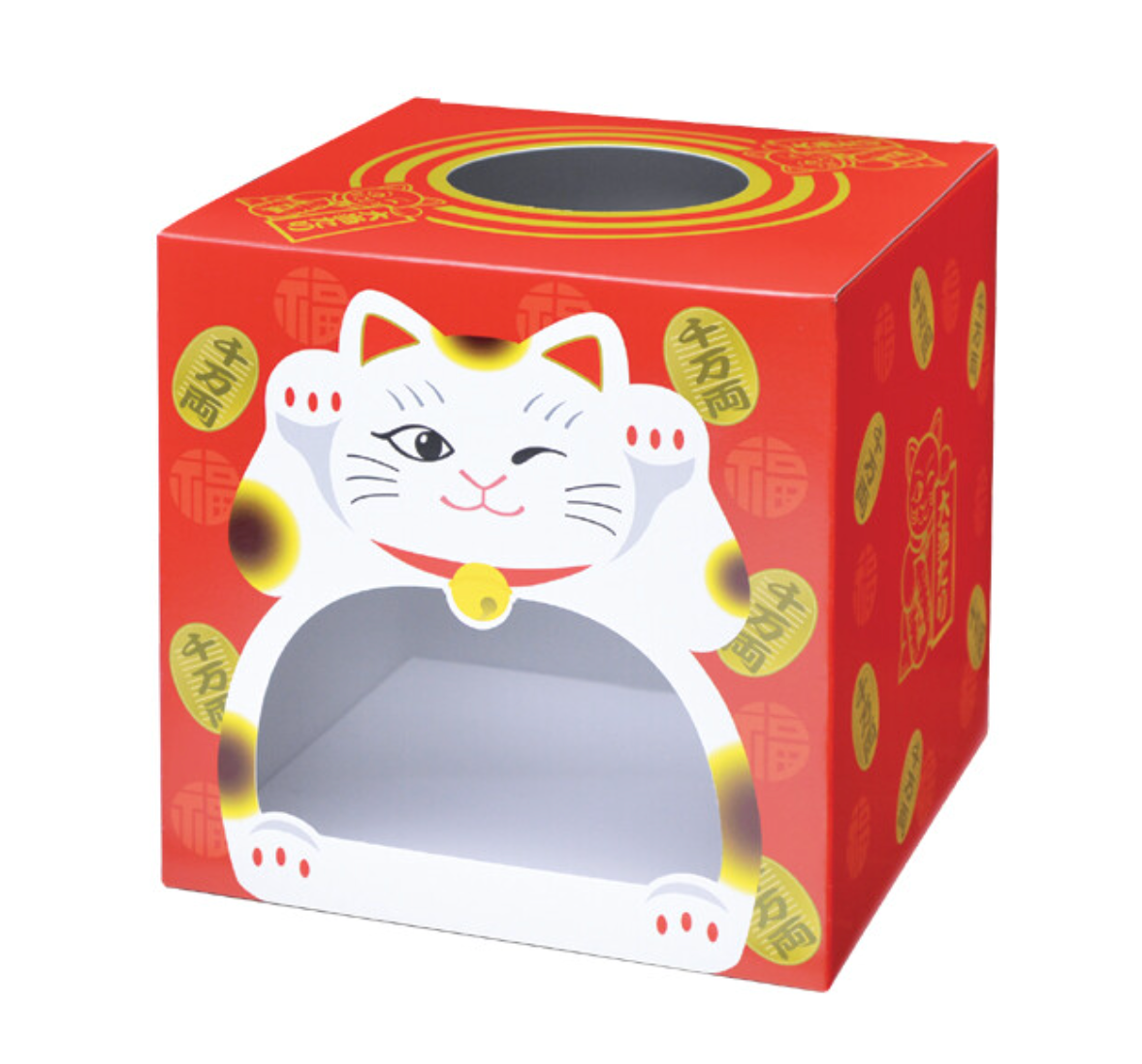 Quick-Assembly Maneki Neko Japanese Lucky Box with See-through Window