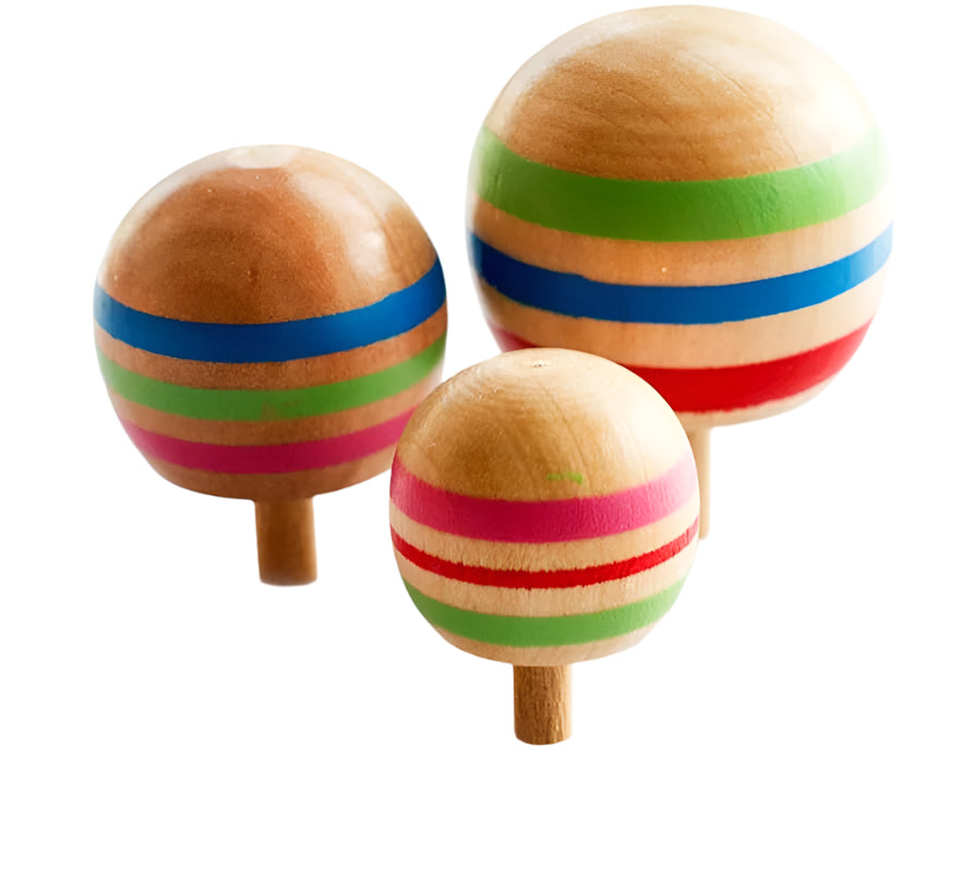Wooden Self-Inverting Handspun Koma Tippe Top 3PC Set