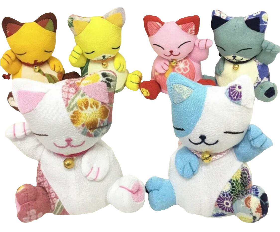 Beckoning Cat Maneki Neko Chirimen Fabric Decorative Plushie