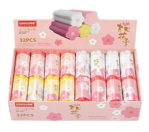 Sakura Cherry Blossom Stick Erasers 32 Pack