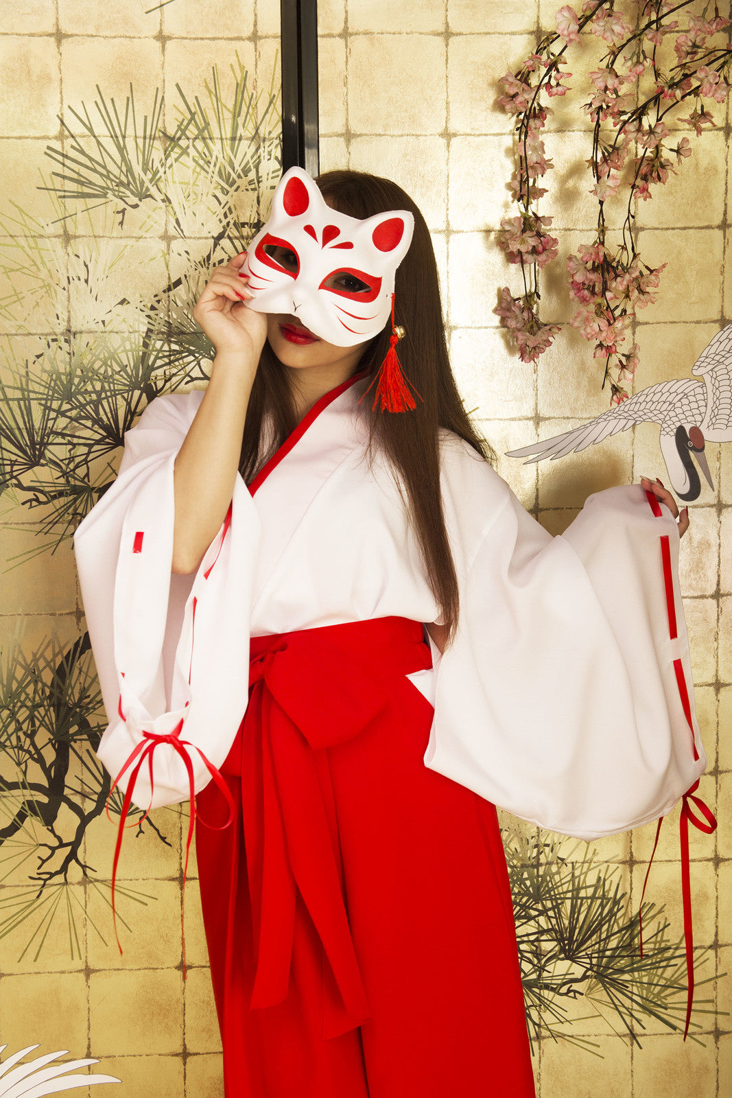Half-face Kitsune Fox Paper Mache Mask (White)