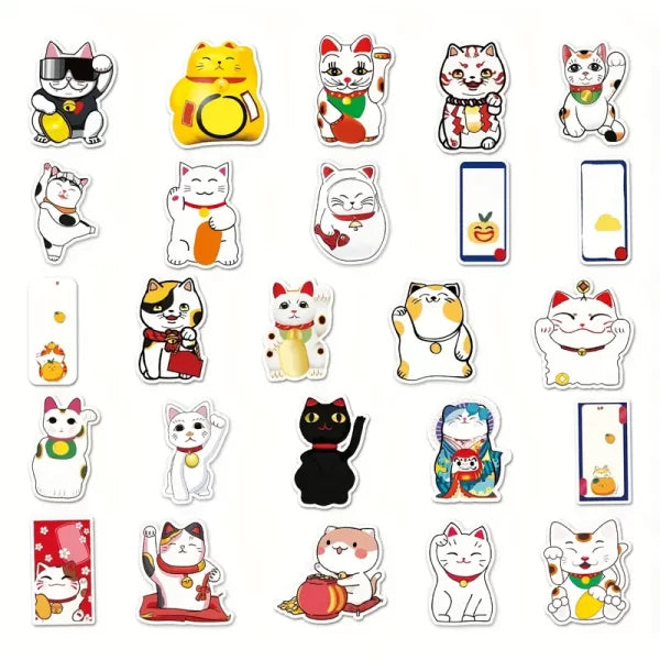 Maneki Neko Fortune Cat Stickers Set of 50