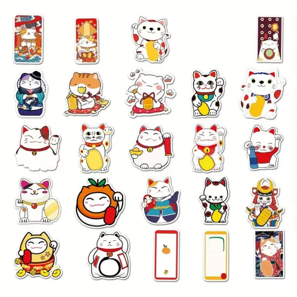 Maneki Neko Fortune Cat Stickers Set of 50