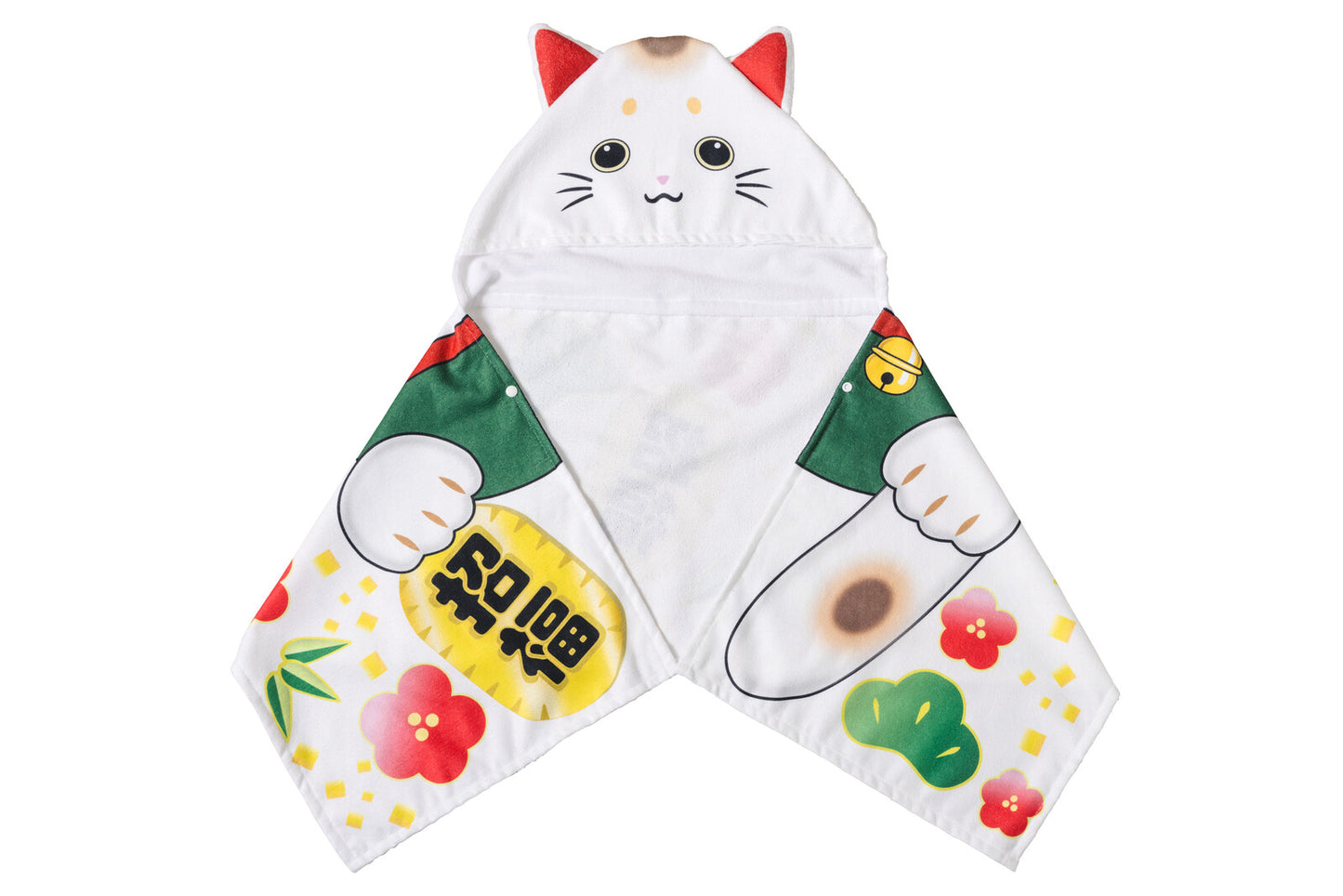 Unisex Maneki Neko Fortune Cat Hooded Towel Throw-over