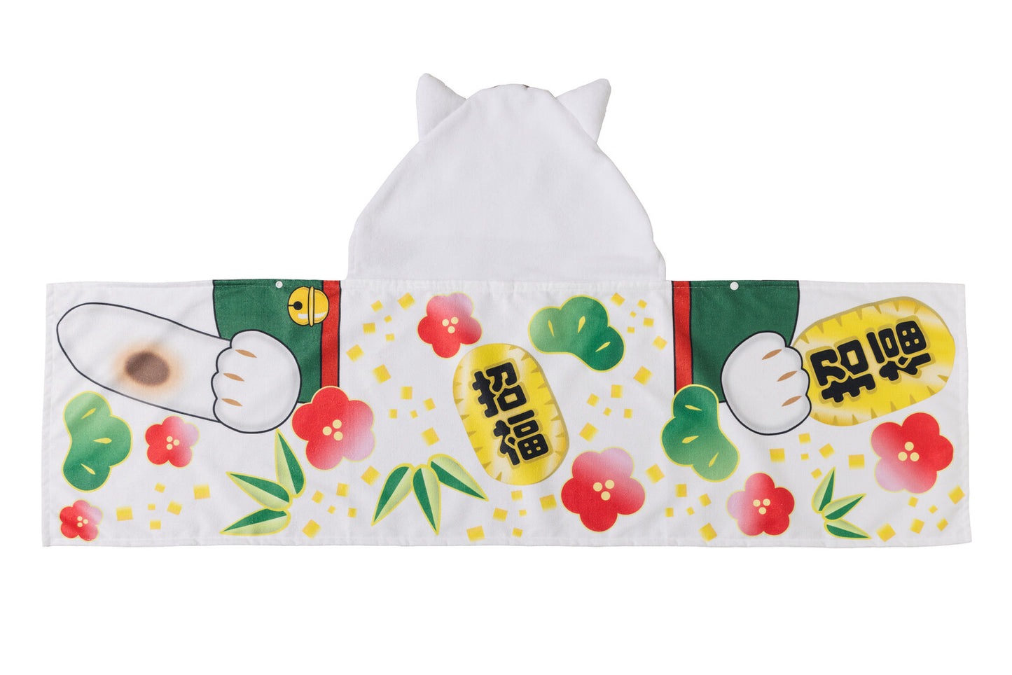 Unisex Maneki Neko Fortune Cat Hooded Towel Throw-over