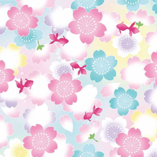 2-pc Kids’ Yukata Set | Sakura & Goldfish w/ Red Obi Design (2 sizes)