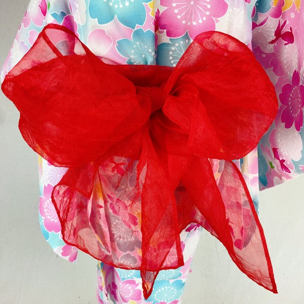 2-pc Kids’ Yukata Set | Sakura & Goldfish w/ Red Obi Design (2 sizes)