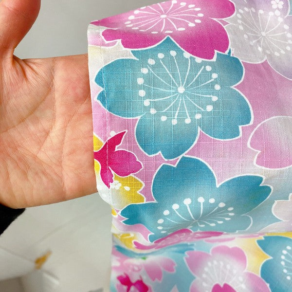 2-pc Kids’ Yukata Set | Sakura & Goldfish w/ Red Obi Design (2 sizes)