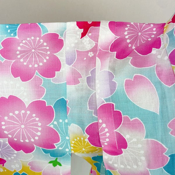 2-pc Kids’ Yukata Set | Sakura & Goldfish w/ Red Obi Design (2 sizes)