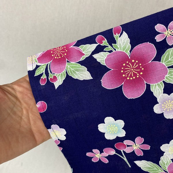 2-pc Kids’ Yukata Set | Sakura on Navy Blue w/ Red Obi Design (2 sizes)