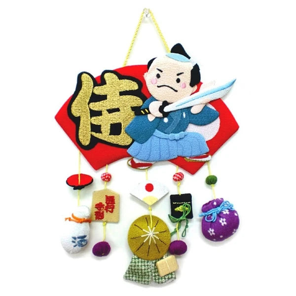 Chirimen Fabric Edo Era Samurai Warrior Hanging Decoration Ornament
