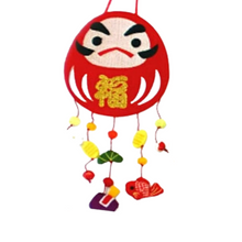 Chirimen Fabric Red Daruma Doll Hanging Decoration Ornament