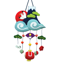 Chirimen Fabric Tsuru Crane Over Mt. Fuji Hanging Decoration Ornament