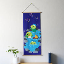Wall Hanging Scroll Chirimen Tapestry - Kappa in Onsen