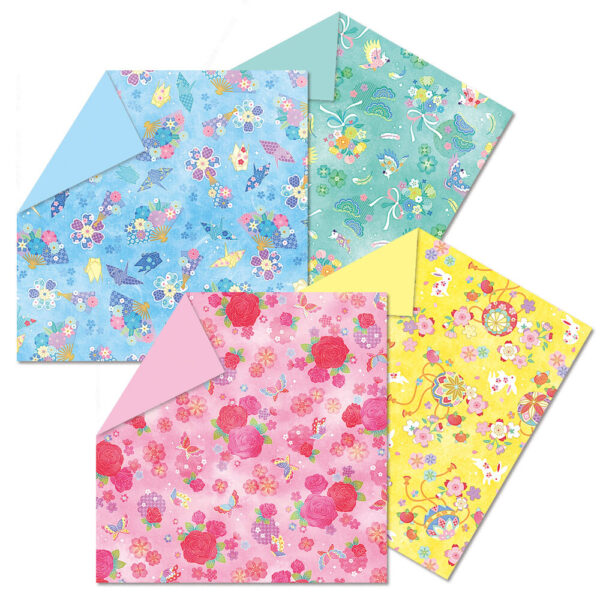 [TOYO] Graceful Floral Double-sided Partially See-through Chiyogami Origami Paper Pack 15x15cm (28 sheets)