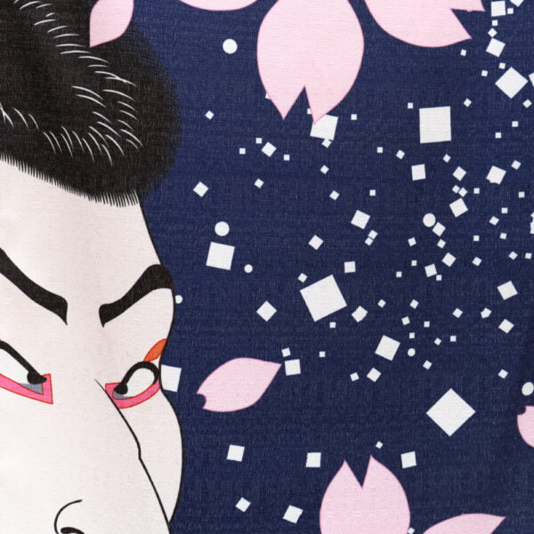 Edo Period Man Close-up with falling Cherry Blossoms Noren 85x150cm