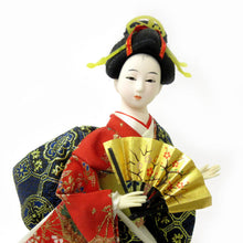 Lady in Traditional Kimono Outfit with Sakura-Patterned Sensu Fan Doll Figurine Classroom Display (B)