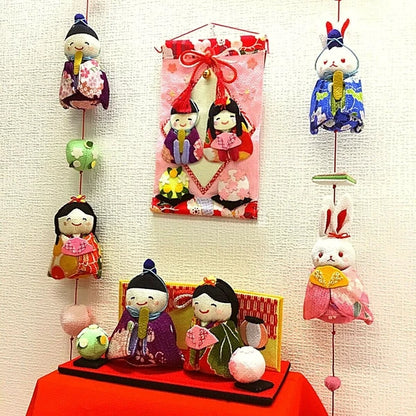 Chirimen Fabric Pink Hinamatsuri Tapestry Hanging Decoration Ornament