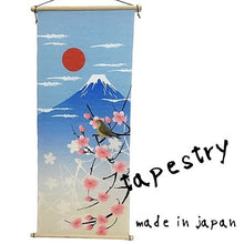 Wall Hanging Scroll Chirimen Tapestry - Mt. Fuji, Sakura and Japanese Bush Warbler