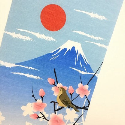 Wall Hanging Scroll Chirimen Tapestry - Mt. Fuji, Sakura and Japanese Bush Warbler