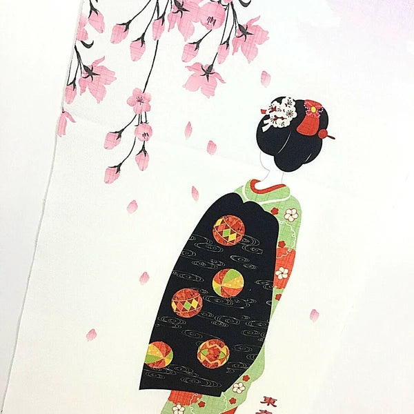 Wall Hanging Scroll Chirimen Tapestry - Maiko w/ Pagoda silhouette