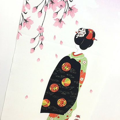 Wall Hanging Scroll Chirimen Tapestry - Maiko w/ Pagoda silhouette