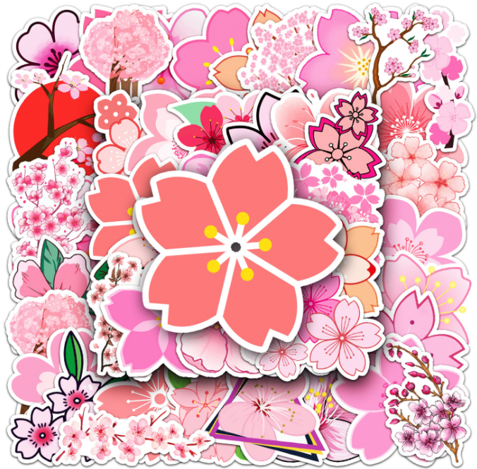 Sakura Cherry Blossom Flower Stickers Set of 50