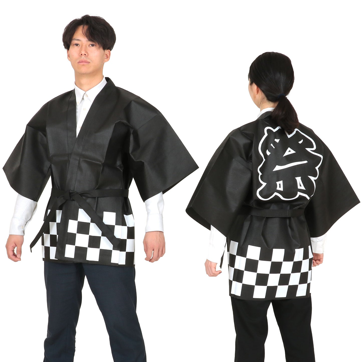Budget Non-woven Matsuri Happi with belt for Adults [BLACK]