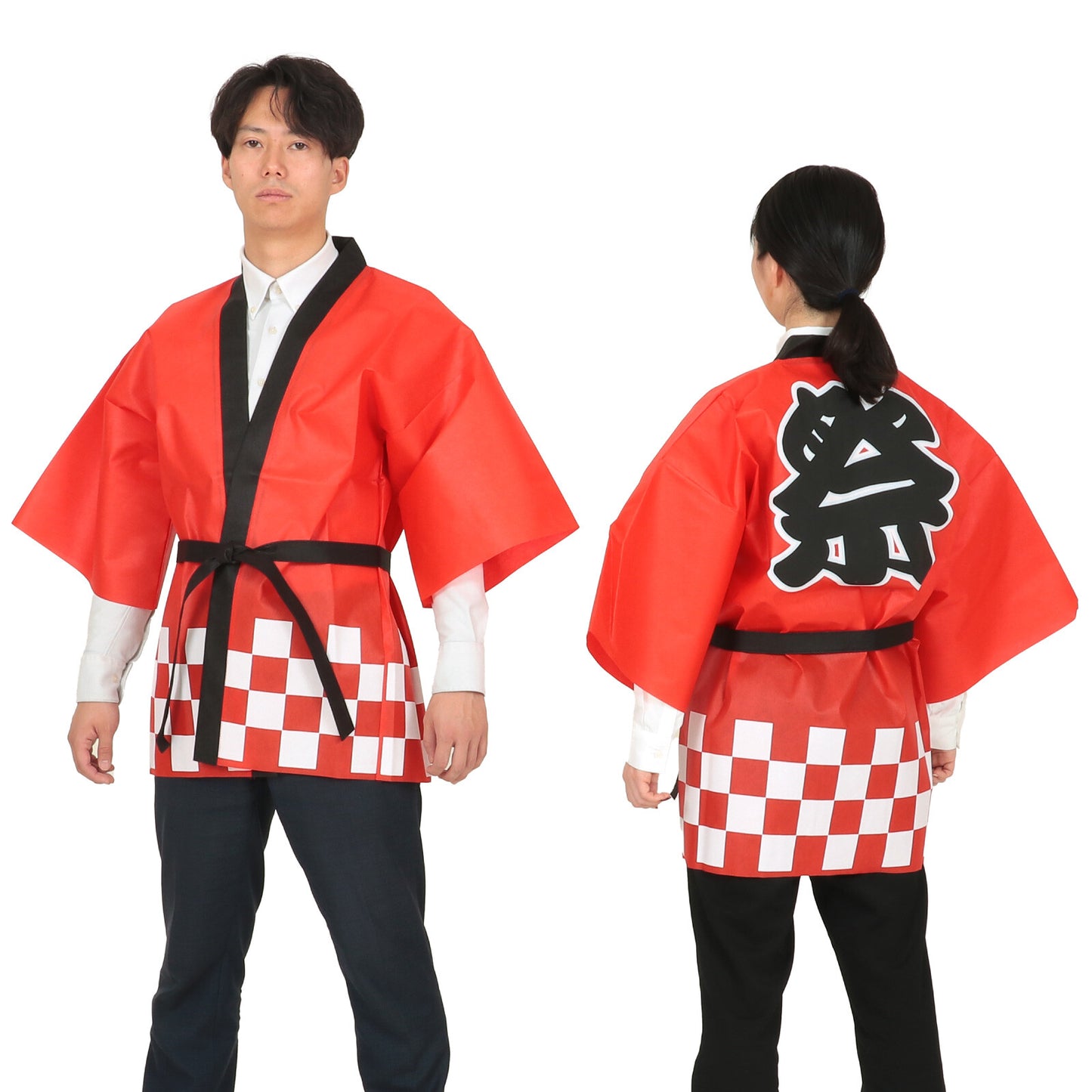 Budget Non-woven Matsuri Happi with belt for Adults [RED]