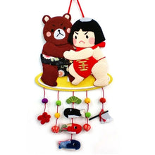 Chirimen Fabric Kintaro & Bear Sumo Wrestling Hanging Decoration Ornament