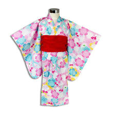 2-pc Kids’ Yukata Set | Sakura & Goldfish w/ Red Obi Design (2 sizes)