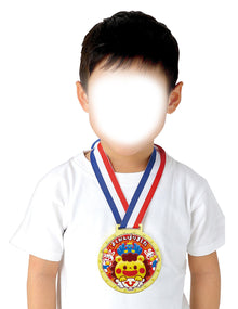 3D Hybrid Metal & Rubber Medal with Lion, Bird & Rabbit Cheerleading Trio「よくがんばりました」⌀95mm