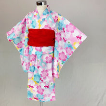 2-pc Kids’ Yukata Set | Sakura & Goldfish w/ Red Obi Design (2 sizes)