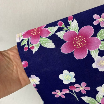 2-pc Kids’ Yukata Set | Sakura on Navy Blue w/ Red Obi Design (2 sizes)